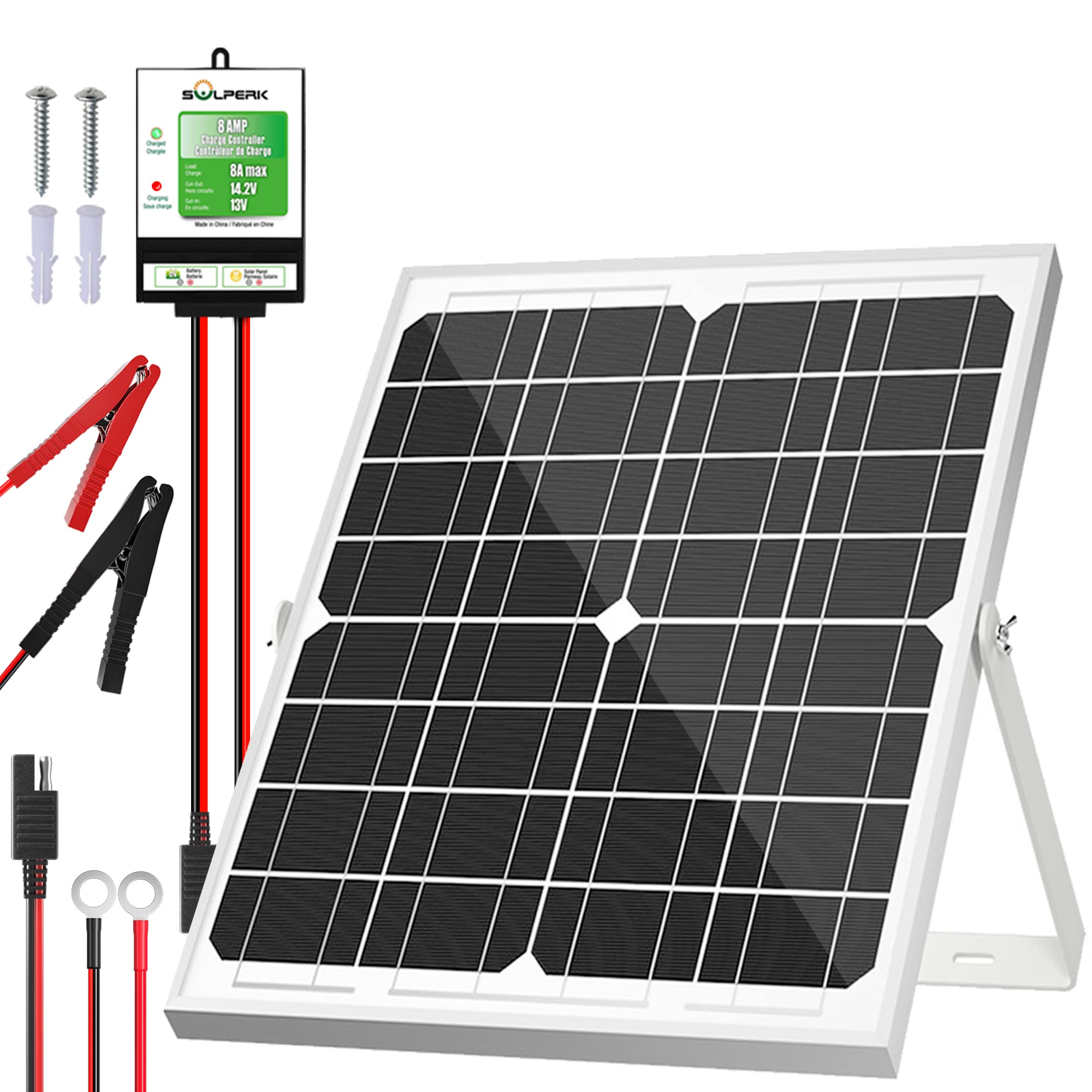 SOLPERK Solar Panel Kit 20W 12V, Solar Battery Trickle Charger Maintainer + Upgrade Controller + Adjustable Mount Bracket for Boat Car RV Motorcycle Marine Automotive