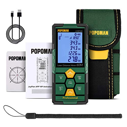 Laser Measure 196ft, POPOMAN Rechargeable with Bluetooth Laser Distance Meter, Intelligent House App for JoyPlan, 2.25' LCD Backlit, Measure Distance, Area, Volume, Pythagoras Measurement Tool