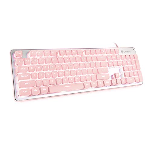 LANGTU Computer Keyboard, Backlit LED Pink Keyboard for Office, All-Metal Panel USB Wired Membrane Keyboard, 25 Keys Anti-ghosting Laptop Keyboard 104 Keys