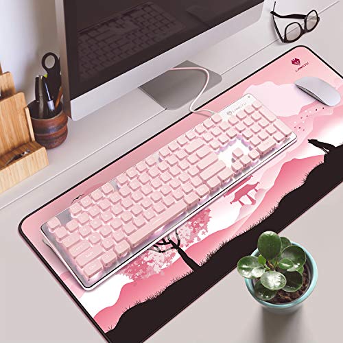 LANGTU Computer Keyboard, Backlit LED Pink Keyboard for Office, All-Metal Panel USB Wired Membrane Keyboard, 25 Keys Anti-ghosting Laptop Keyboard 104 Keys