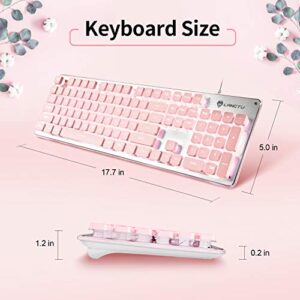 LANGTU Computer Keyboard, Backlit LED Pink Keyboard for Office, All-Metal Panel USB Wired Membrane Keyboard, 25 Keys Anti-ghosting Laptop Keyboard 104 Keys