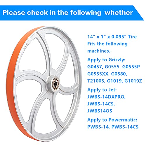 Band Saw Urethane Tires(14" x 1" x .095"), for Jet, Grizzly, Craftsman Powermatic Band Saw Accessories, Upgrade Your Bandsaw with Long-Lasting Urethane Tires - 2 Pack