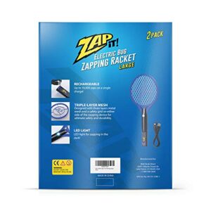 Zap It Bug Zapper Rechargeable Bug Zapper Racket, Electric Fly Swatter, Mosquito Zapper, 4,000 Volt, USB Charging Cable, 2 Pack (Large, Blue)