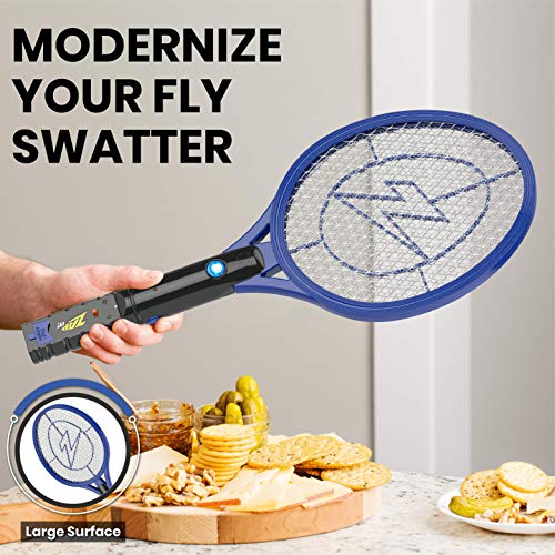 Zap It Bug Zapper Rechargeable Bug Zapper Racket, Electric Fly Swatter, Mosquito Zapper, 4,000 Volt, USB Charging Cable, 2 Pack (Large, Blue)