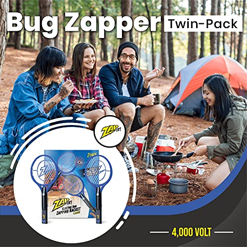 Zap It Bug Zapper Rechargeable Bug Zapper Racket, Electric Fly Swatter, Mosquito Zapper, 4,000 Volt, USB Charging Cable, 2 Pack (Large, Blue)