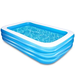 asteroutdoor inflatable swimming pool 100"x 66"x 23" thickened, full-sized above ground kiddle family lounge pool for adult, kids, toddlers, blow up for backyard, garden, party, blue