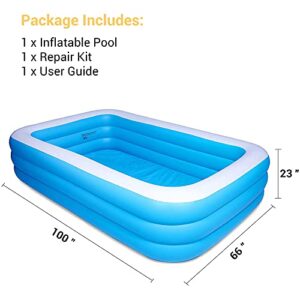 AsterOutdoor Inflatable Swimming Pool 100"x 66"x 23" Thickened, Full-Sized Above Ground Kiddle Family Lounge Pool for Adult, Kids, Toddlers, Blow Up for Backyard, Garden, Party, Blue