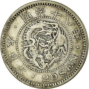 1873 i - 1905 japanese meiji era silver 20 sen dragon coin, minted at the end of samurai era. circulated condition. japan collectable circulated graded by seller some wear