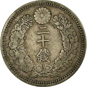1873 I - 1905 Japanese Meiji Era Silver 20 Sen Dragon Coin, Minted At the End of Samurai Era. Circulated Condition. Japan Collectable Circulated Graded by Seller Some Wear