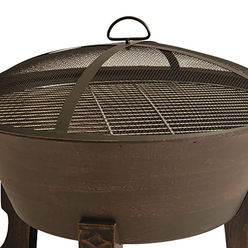 Bluegrass Living Fire Pit for Outdoor Use, Wood Burning, Includes Cooking Grid, Weather Cover, Spark Screen, and Poker (26-Inch Bronze Bowl)