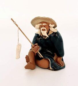 mud fisherman bonsai figurine | ceramic | collectible | fairy garden | 1'' x 1.5''