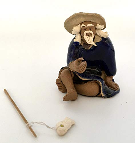 MUD Fisherman Bonsai Figurine | Ceramic | Collectible | Fairy Garden | 1'' x 1.5''