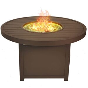 bluegrass living gn3r111s 50,000 btu round propane fire pit table for patio & deck use, aluminum & wicker, includes glass beads, wind guard, protective cover, 42-in. x 26-in., brown