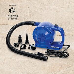 Aqua AC Electric Air Pump – 110v – Heavy Duty Air Pump for Inflatables with 5 Nozzle Attachments – Blue