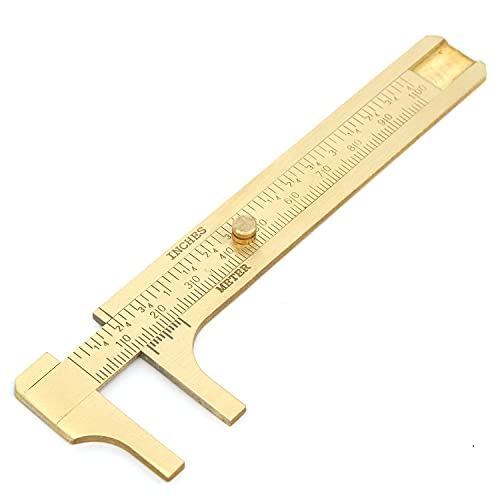 AutoE Portable 4inch/100mm Double Scales Sliding Gauge Brass Ruler Measuring Tool Mini Brass Pocket Ruler