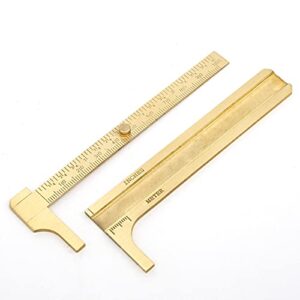 AutoE Portable 4inch/100mm Double Scales Sliding Gauge Brass Ruler Measuring Tool Mini Brass Pocket Ruler