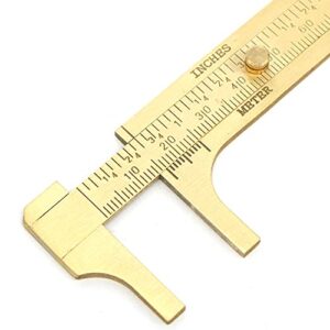 AutoE Portable 4inch/100mm Double Scales Sliding Gauge Brass Ruler Measuring Tool Mini Brass Pocket Ruler