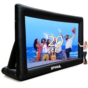 ppxia inflatable movie screen outdoor projector screen 20ft, blow up screens front and rear projection with air blower, best for movie nights backyards pool party home theater