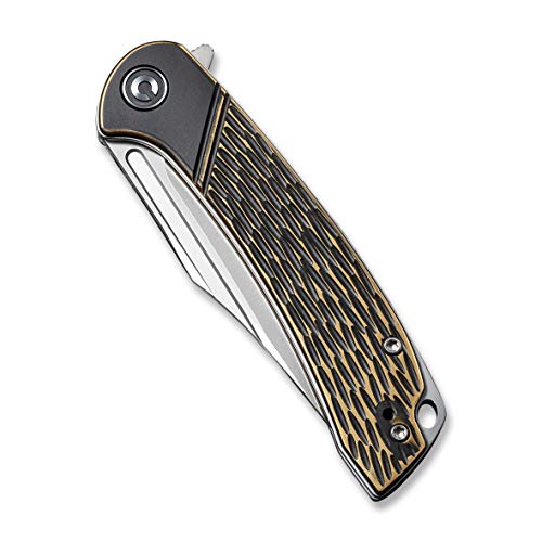 CIVIVI Dogma Flipper Pocket Knife, Satin Finish D2 Blade,Brass Handle, Liner Lock, Ball Bearings Pivot,Utility Knife With Reversible Clip For Edc Outdoor Carry C2014A