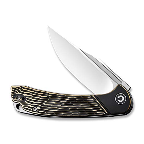 CIVIVI Dogma Flipper Pocket Knife, Satin Finish D2 Blade,Brass Handle, Liner Lock, Ball Bearings Pivot,Utility Knife With Reversible Clip For Edc Outdoor Carry C2014A