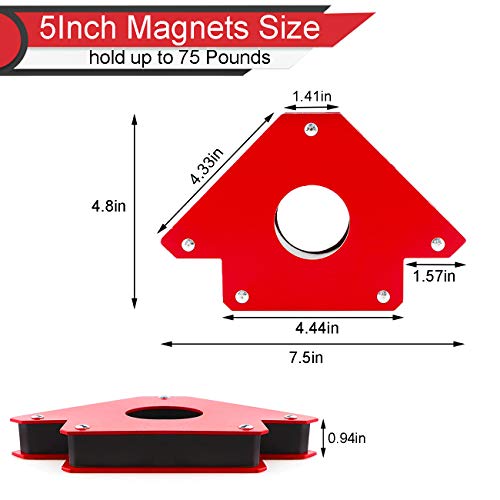 6 Pcs Arrow Welding Magnet, Welding Magnet Set for Metal Working 25, 50, and 75 Lbs Strength Magnetic Welding Holder, 45,90,135,180Degree Angle Fits for welding, soldering, assembling