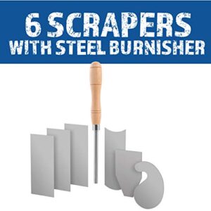 Fulton Scraper Burnisher with 6 Piece Multi-Shaped Scraper Set 3 Rectangle 1 Beveled 1 Curved (Convex and Concave) and 1 Gooseneck Scraper