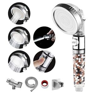 miaohui zenbody shower head with filter beads, 3 modes shower envy showerhead with on off switch, handheld eco water spa shower head with hose, adjustable bracket, self-adhesive holder