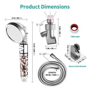 MIAOHUI Zenbody Shower Head with Filter Beads, 3 Modes Shower Envy Showerhead with On Off Switch, Handheld Eco Water Spa Shower Head with Hose, Adjustable Bracket, Self-adhesive Holder