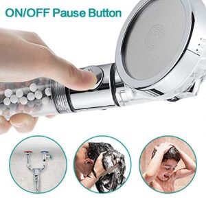 MIAOHUI Zenbody Shower Head with Filter Beads, 3 Modes Shower Envy Showerhead with On Off Switch, Handheld Eco Water Spa Shower Head with Hose, Adjustable Bracket, Self-adhesive Holder