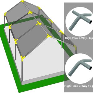 INS Import Canopy Fittings Kit 1 3/8" High Peak Frame Carport Connectors, Full Set for 6, 8, 10 Legs, Choose Size (8 Legs)