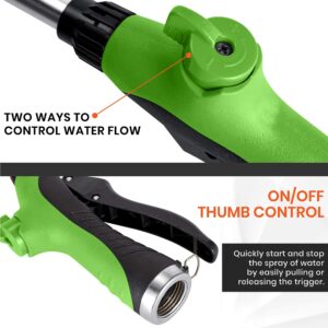 Flexi Hose Green Water Wand with Pivoting Head - A Heavy-Duty Front Trigger Telescoping Watering Wand - 7 Spray Patterns - ON/OFF Thumb Control - Water Plants, Wash Cars, and Shower Pets