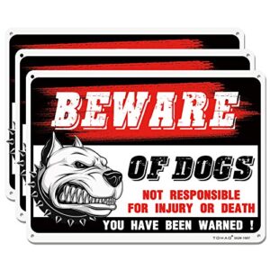 tohao beware of dog sign, 3 pack 10"x 7" rust free .04" aluminum warning signs, uv protected, reflective & waterproof, easy to mount- indoor or outdoor use