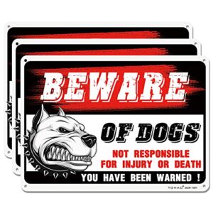 TOHAO Beware of Dog Sign, 3 Pack 10"x 7" Rust Free .04" Aluminum Warning Signs, UV Protected, Reflective & Waterproof, Easy to Mount- Indoor Or Outdoor Use