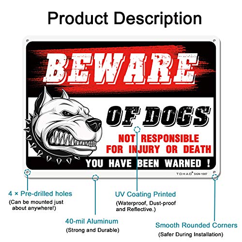 TOHAO Beware of Dog Sign, 3 Pack 10"x 7" Rust Free .04" Aluminum Warning Signs, UV Protected, Reflective & Waterproof, Easy to Mount- Indoor Or Outdoor Use