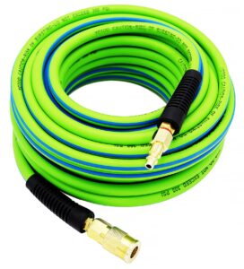 yotoo air hose 1/4 in x 50 ft, heavy duty hybrid air compressor hose, flexible, lightweight, kink resistant with 1/4" industrial quick coupler fittings, bend restrictors, green+blue