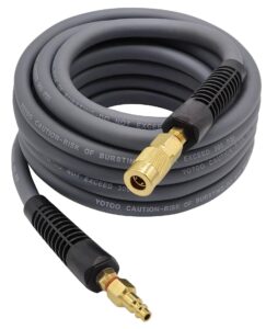 yotoo hybrid air hose 3/8-inch by 25-feet 300 psi heavy duty, lightweight, kink resistant, all-weather flexibility with 1/4-inch industrial quick coupler fittings, bend restrictors, gray