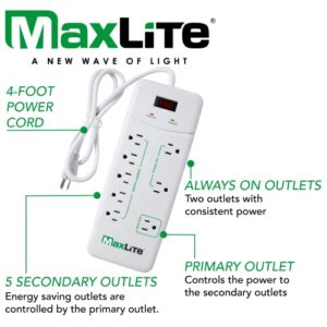 MaxLite Advanced Power Strip with 8 RECEPTACLES and 1350 Joules of Surge Protection,White,APS-8/1350J