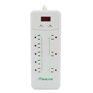 MaxLite Advanced Power Strip with 8 RECEPTACLES and 1350 Joules of Surge Protection,White,APS-8/1350J