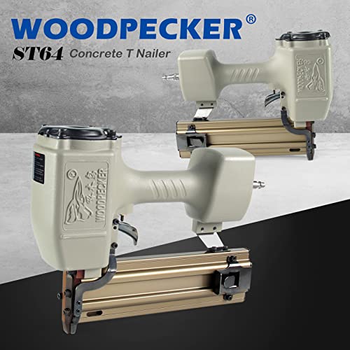 WOODPECKER ST64 Pneumatic Concrete T Nailer, 14 Gauge 3/4" to 2-1/2" Heavy Duty Air Concrete Nail Gun for Furring Strips, Masonry, Cement, Concrete Brick Nailing