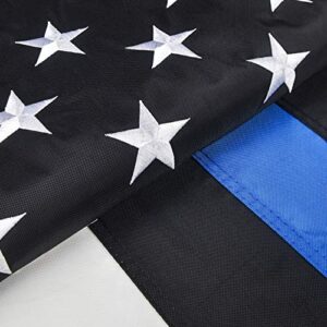 thin blue line flag, 3x5 ft blue line flag made in us, with embroidered stars, sewn stripes, brass grommets, uv protection, 300d nylon black white and blue