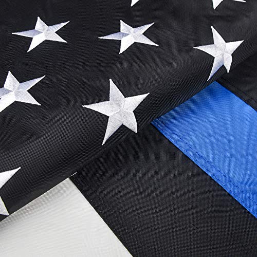 Thin Blue Line Flag, 3x5 FT Blue line Flag Made in US, with Embroidered Stars, Sewn Stripes, Brass Grommets, UV Protection, 300D Nylon Black White and Blue