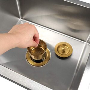 LQS Kitchen Sink Drain Assembly, Kitchen Sink Strainer and Stopper with Deep Removable Waste Basket, Stainless Steel Sink Basket Strainer with Drain Assembly for 3-1/2-inch Sink Opening Size, Gold
