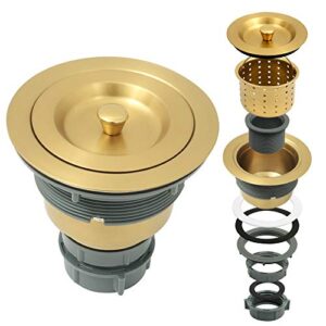 LQS Kitchen Sink Drain Assembly, Kitchen Sink Strainer and Stopper with Deep Removable Waste Basket, Stainless Steel Sink Basket Strainer with Drain Assembly for 3-1/2-inch Sink Opening Size, Gold