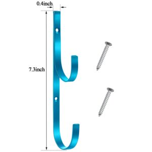6 Pieces Pool Pole Hook Hanger Swimming Metal Brackets Pool Hook with 12 Pieces Screws for Telescopic Poles, Skimmers, Leaf Rakes, Net, Brush, Vacuum Hose, Garden and Pool Accessories (Blue)