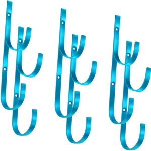 6 Pieces Pool Pole Hook Hanger Swimming Metal Brackets Pool Hook with 12 Pieces Screws for Telescopic Poles, Skimmers, Leaf Rakes, Net, Brush, Vacuum Hose, Garden and Pool Accessories (Blue)