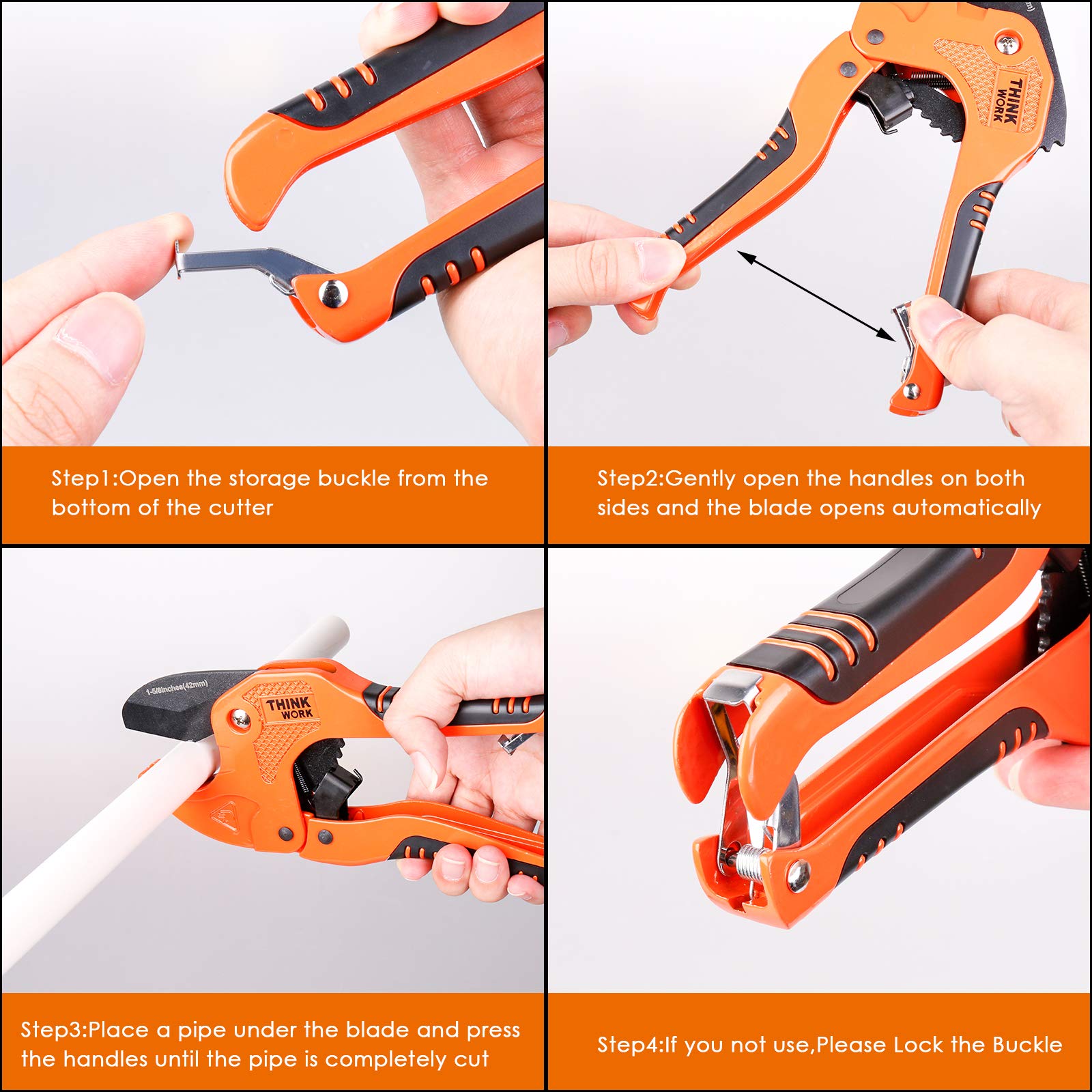 THINKWORK Ratchet-type Pipe(1-5/8" OD) and PEX Straight Cut Pipe Cutters(1-3/8" OD),2 Pack One-hand Fast Pipe Cutting Tool for Cutting PVC Plastic Hoses and Pipes,Suitable for Home Working and Plumber