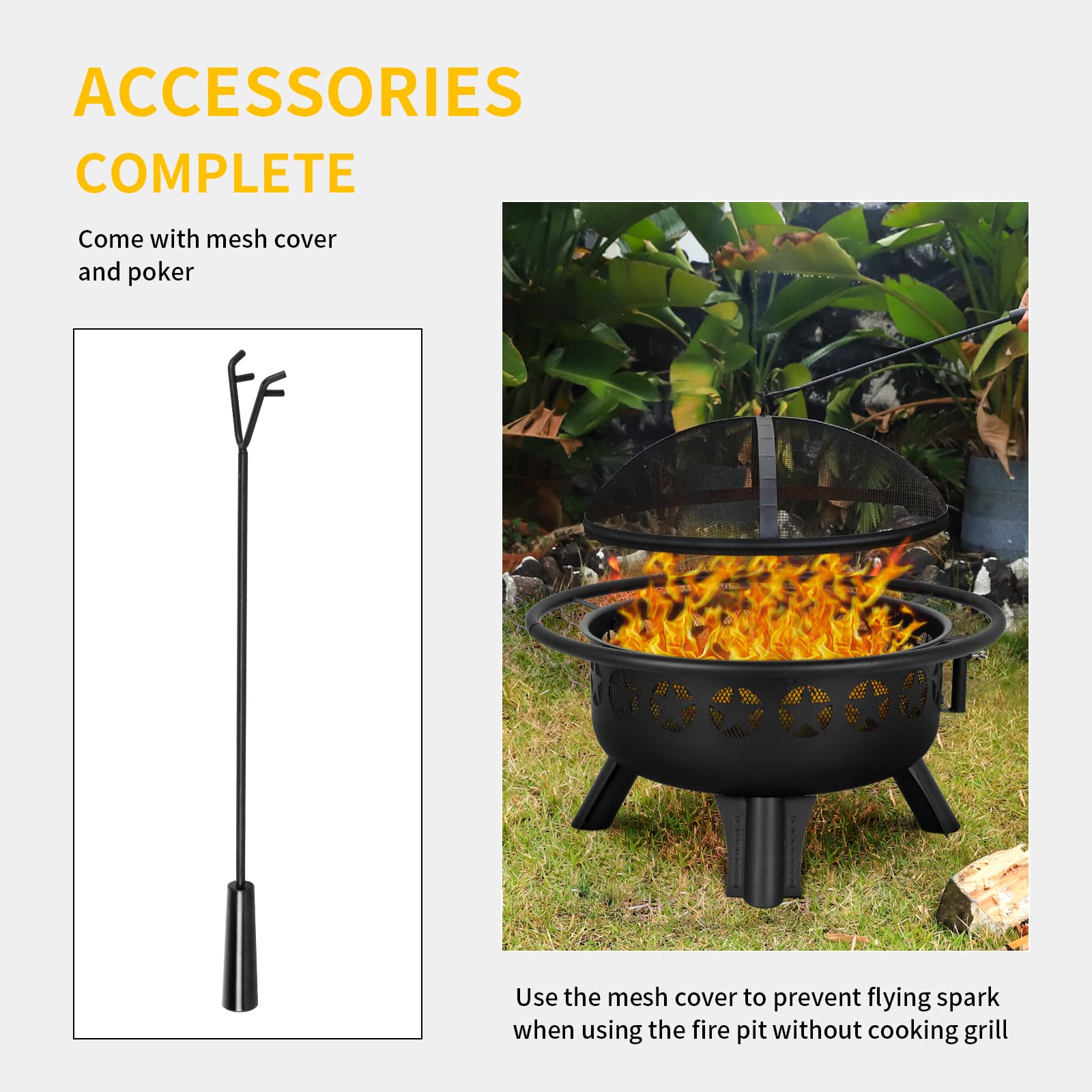 Hykolity 2 in 1 Fire Pit with Grill, Large 31" Wood Burning Fire Pit with Swivel Cooking Grate Outdoor Firepit for Backyard Bonfire Patio Outside Picnic BBQ, Spark Cover, Fire Poker