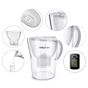 Hskyhan Water Filter Pitcher Alkaline - 3.5 Liters Improve PH, 2 Filters Included, BPA Free, 7 Stage Filteration System to Purifier, White