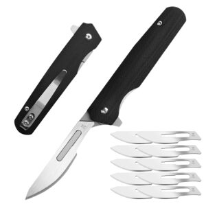 edcfans edc folding scalpel knife: g10 handle, edc pocket utility knife with 10 replaceable scalpel blades.