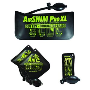 calculated industries 1132 airshim inflatable pry bars and leveling tools 4-pc value pack – 2 original airshims, 1 airshim pro xl, and 1 airshim slim | contractor-grade pump wedges | set of 4